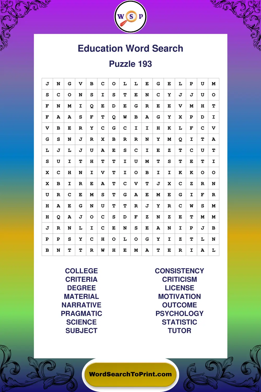 Education Word Search Puzzle 193