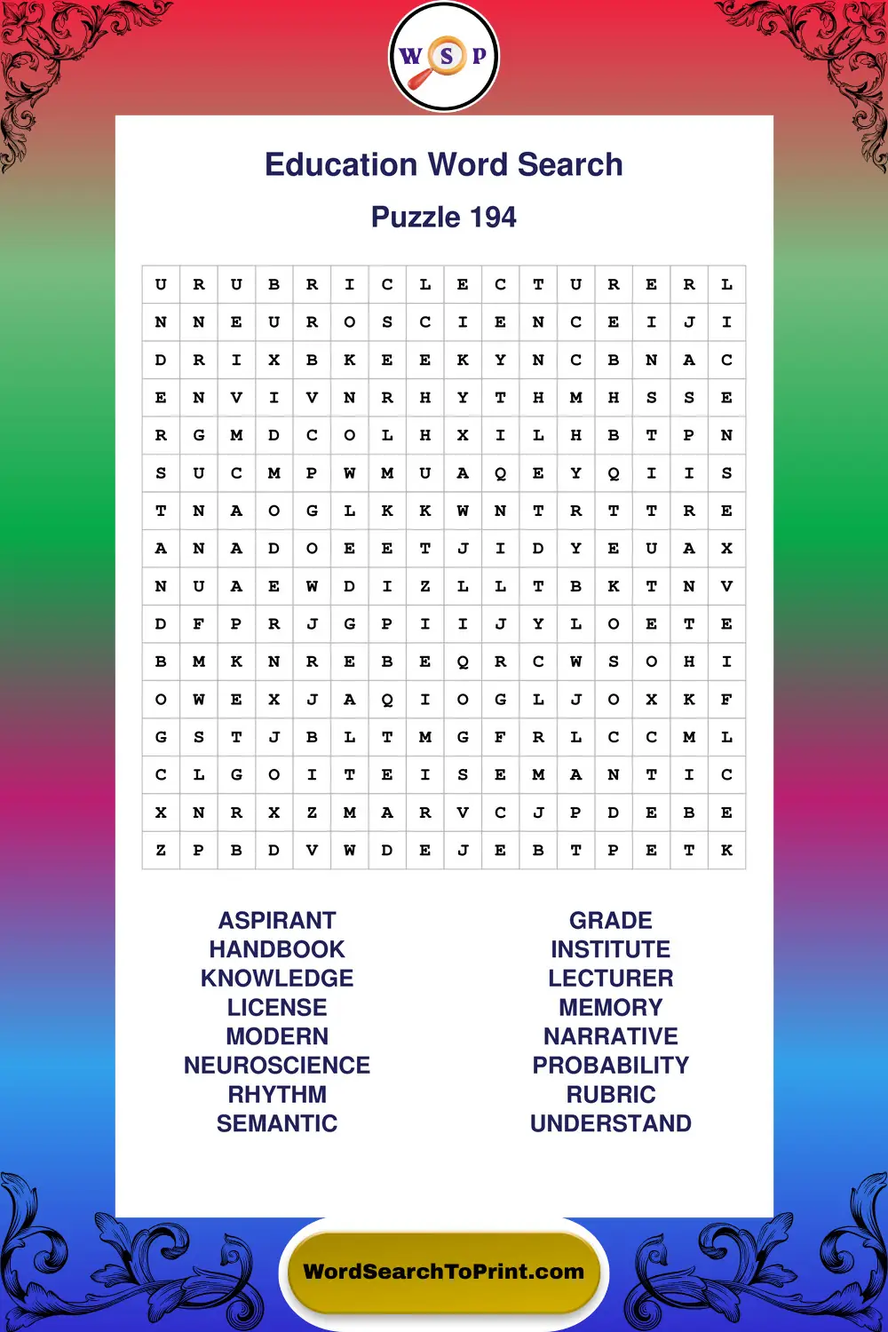 Education Word Search Puzzle 194