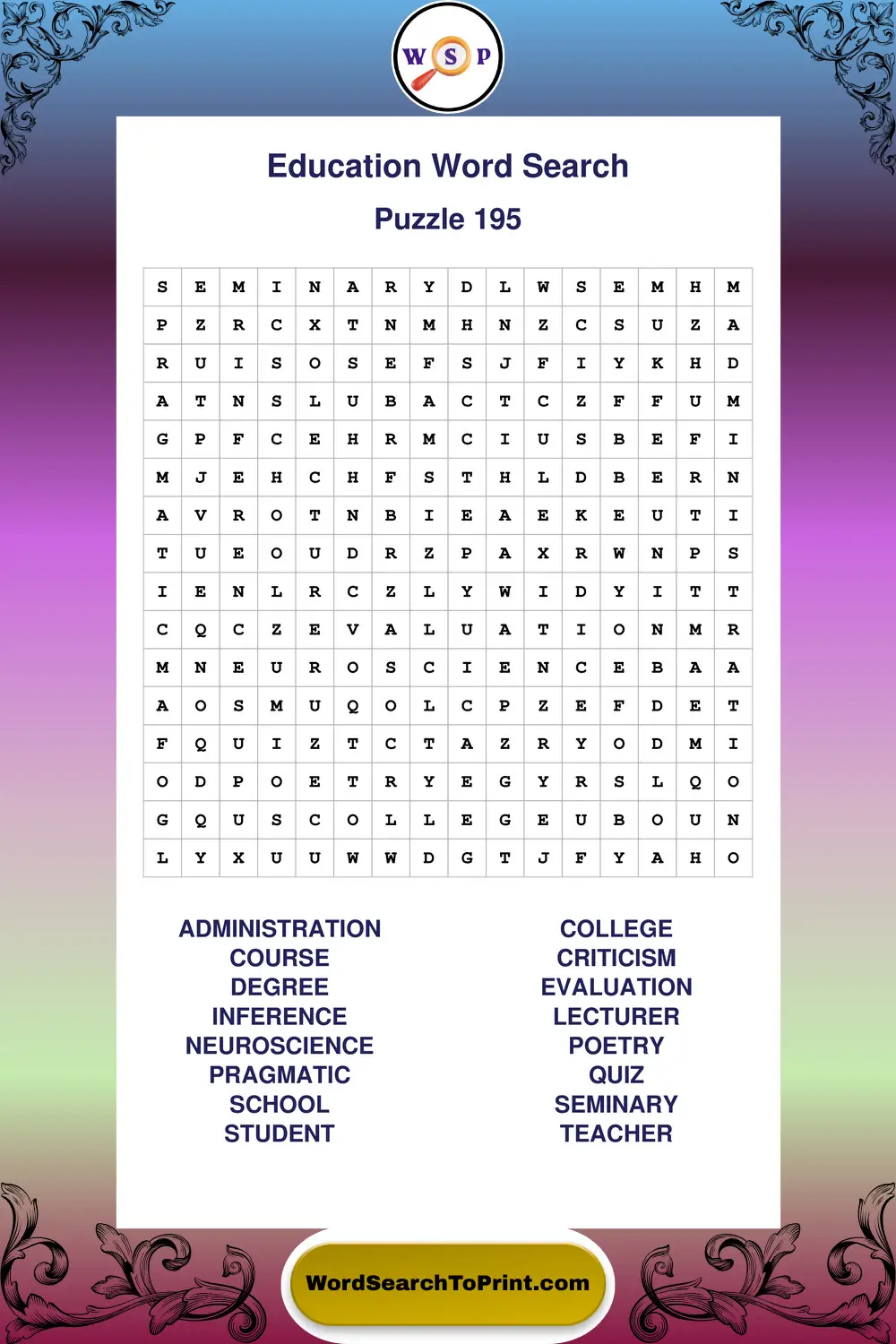 Education Word Search Puzzle 195