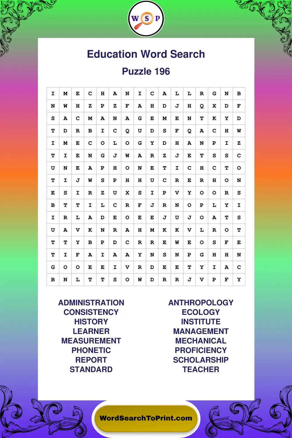 Education Word Search Puzzle 196