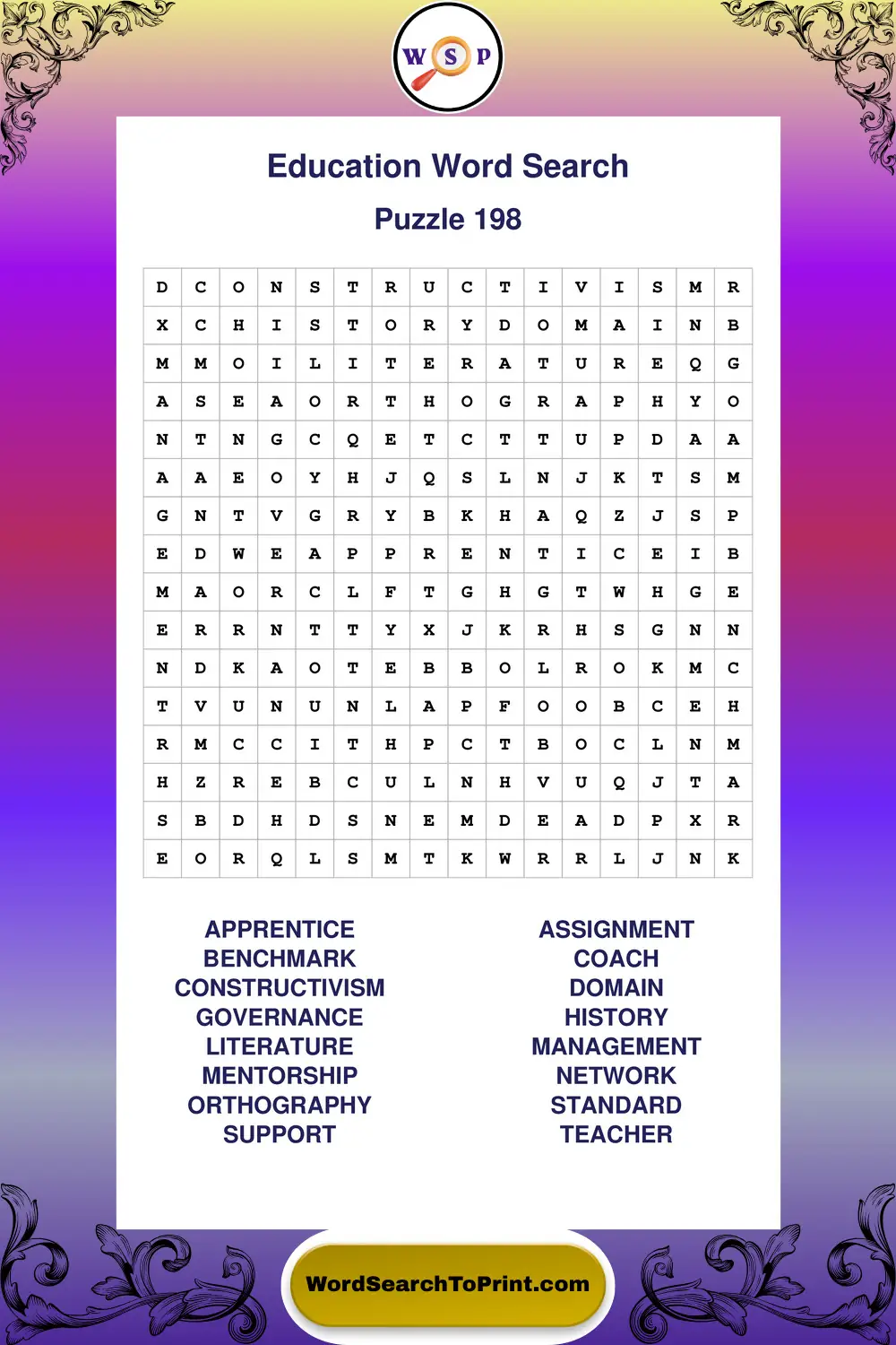 Education Word Search Puzzle 198