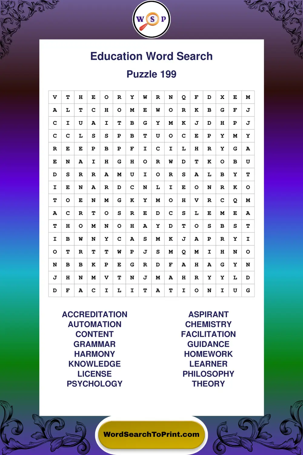 Education Word Search Puzzle 199