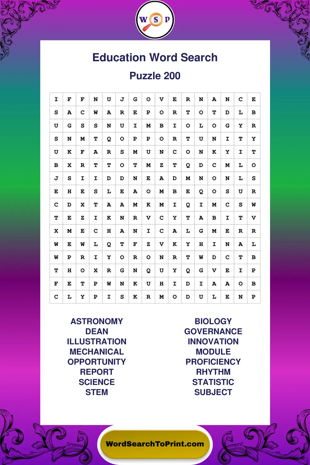 Education Word Search Puzzle 200