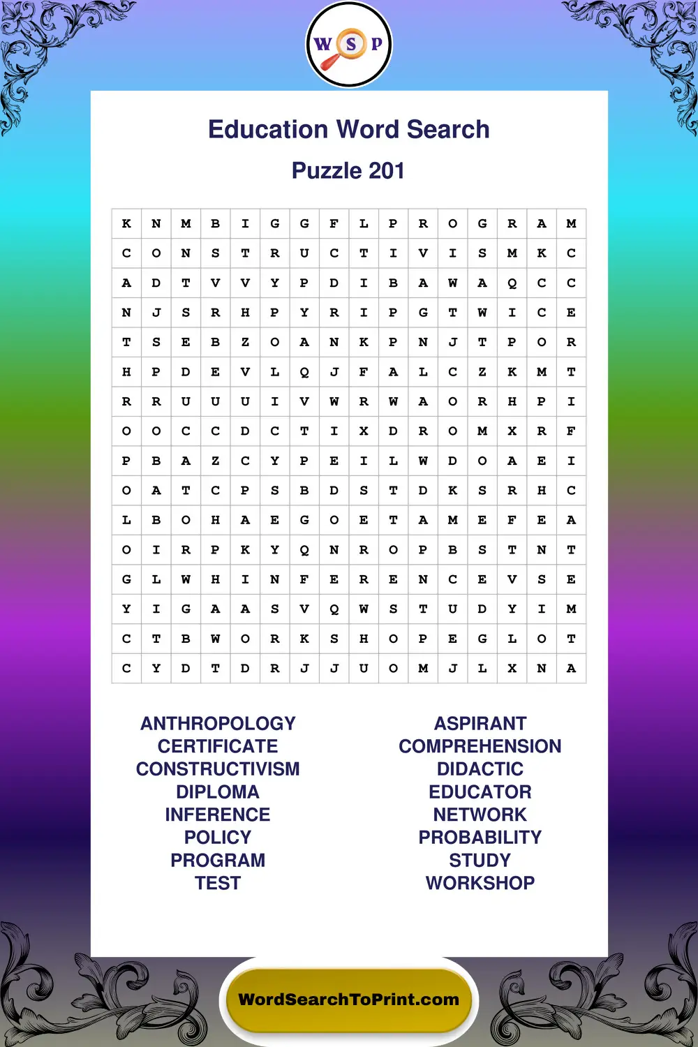 Education Word Search Puzzle 201