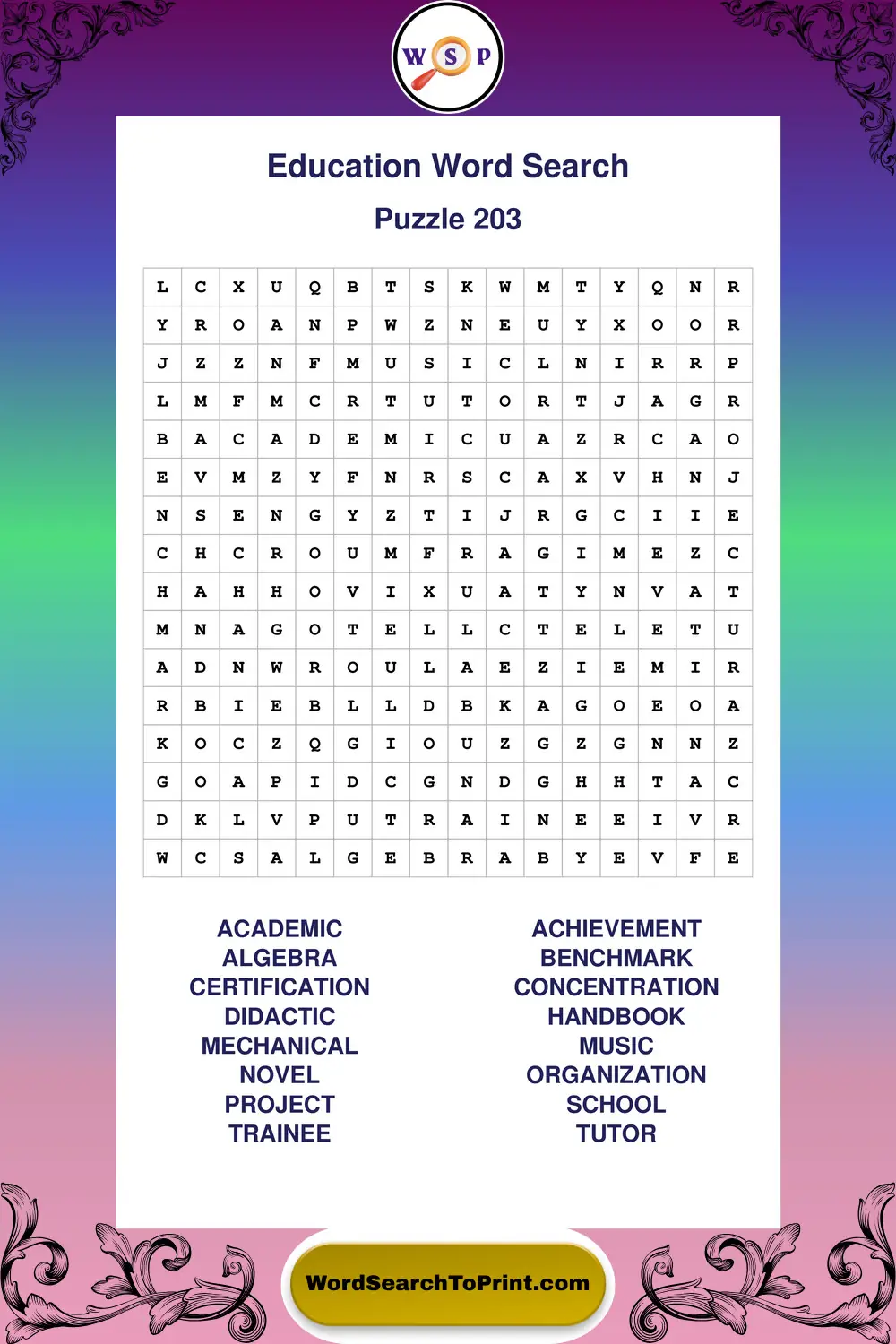 Education Word Search Puzzle 203