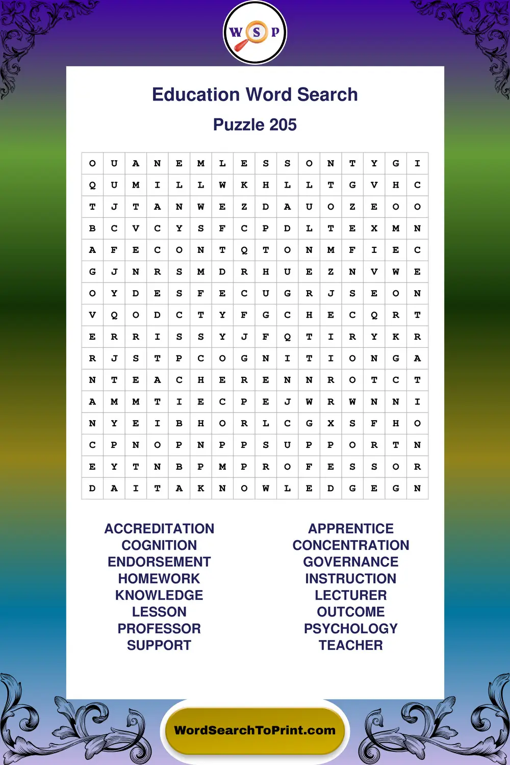 Education Word Search Puzzle 205