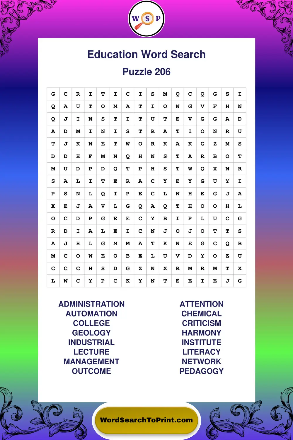 Education Word Search Puzzle 206