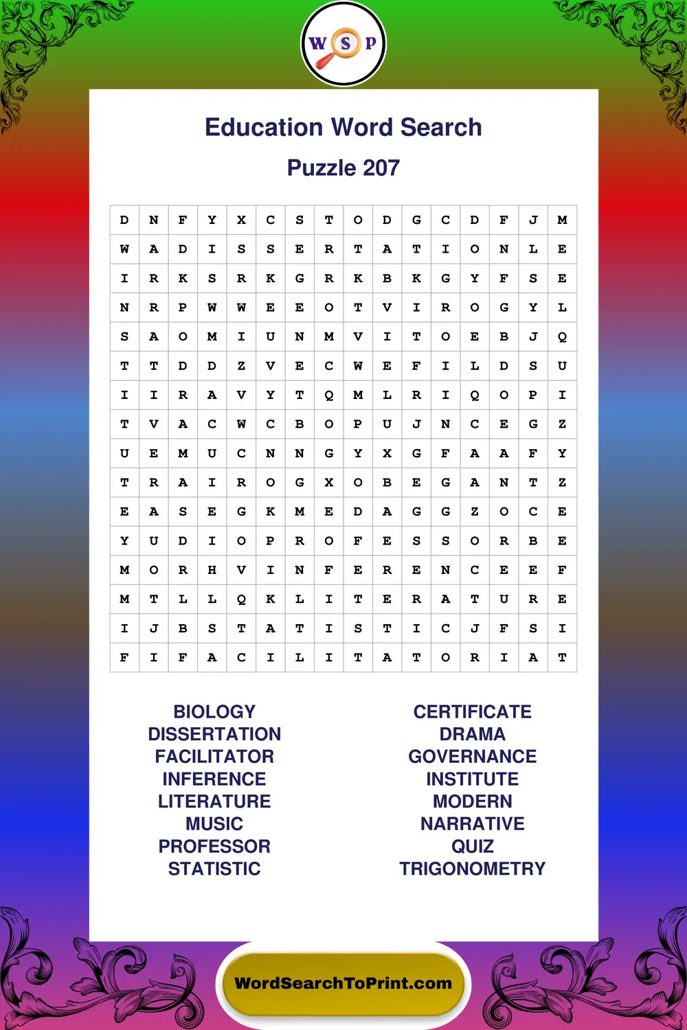 Education Word Search Puzzle 207