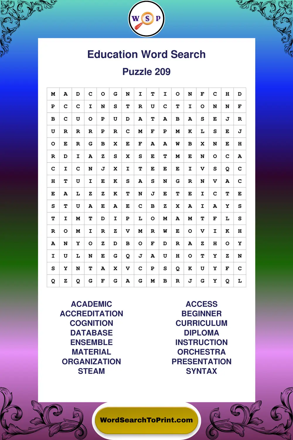 Education Word Search Puzzle 209