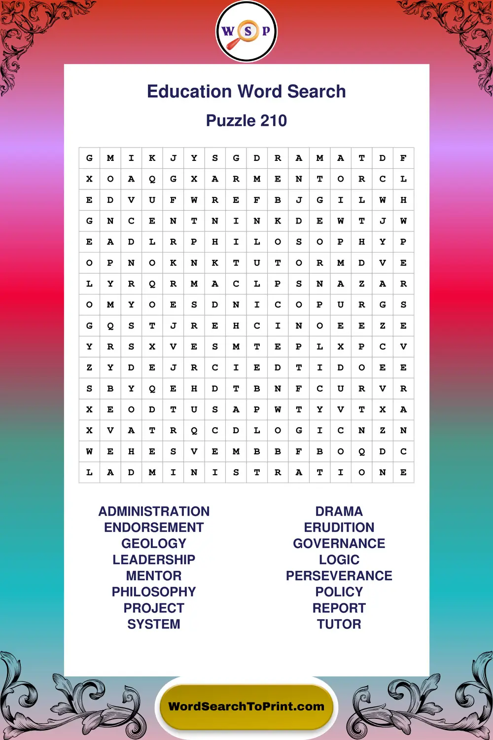 Education Word Search Puzzle 210