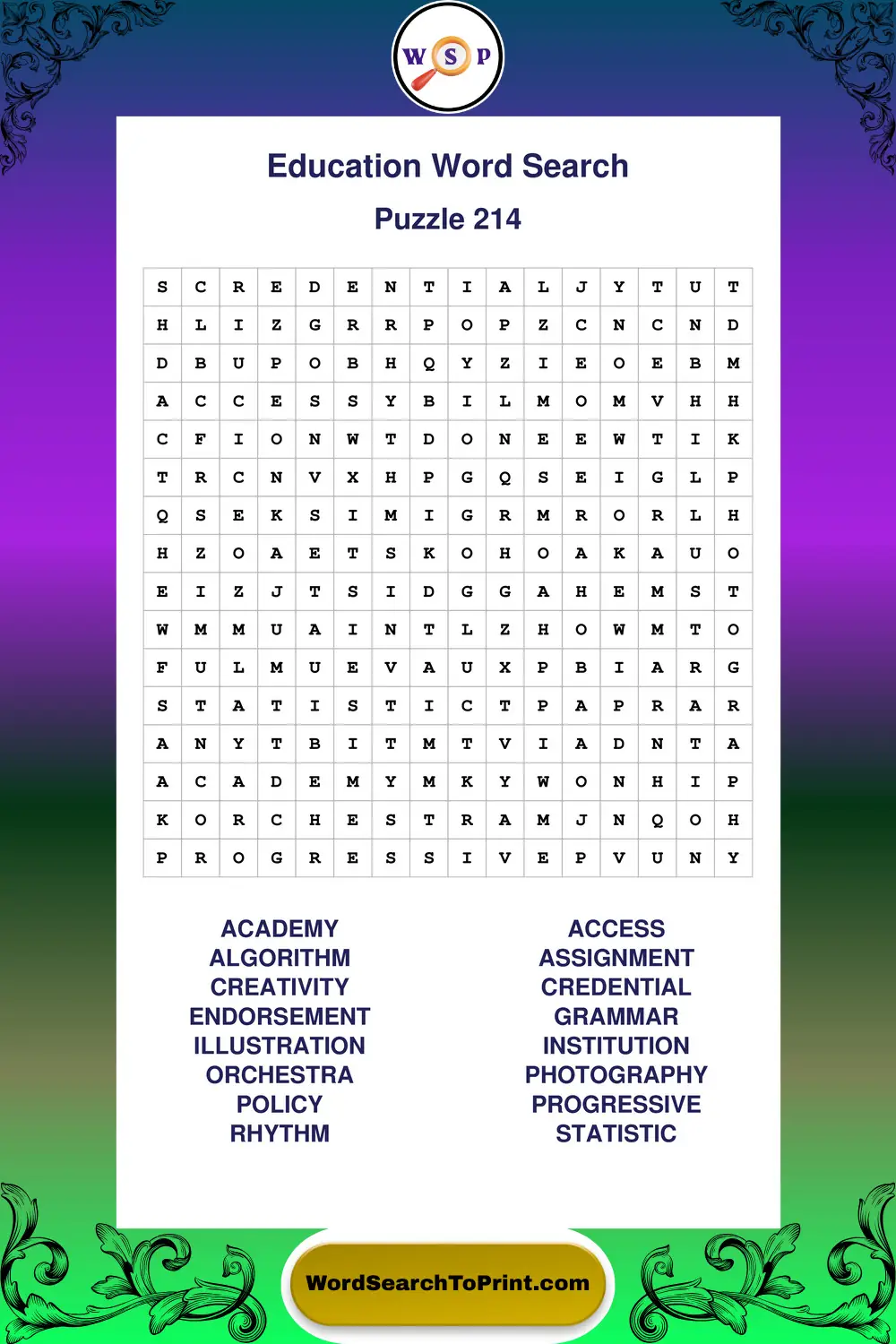 Education Word Search Puzzle 214