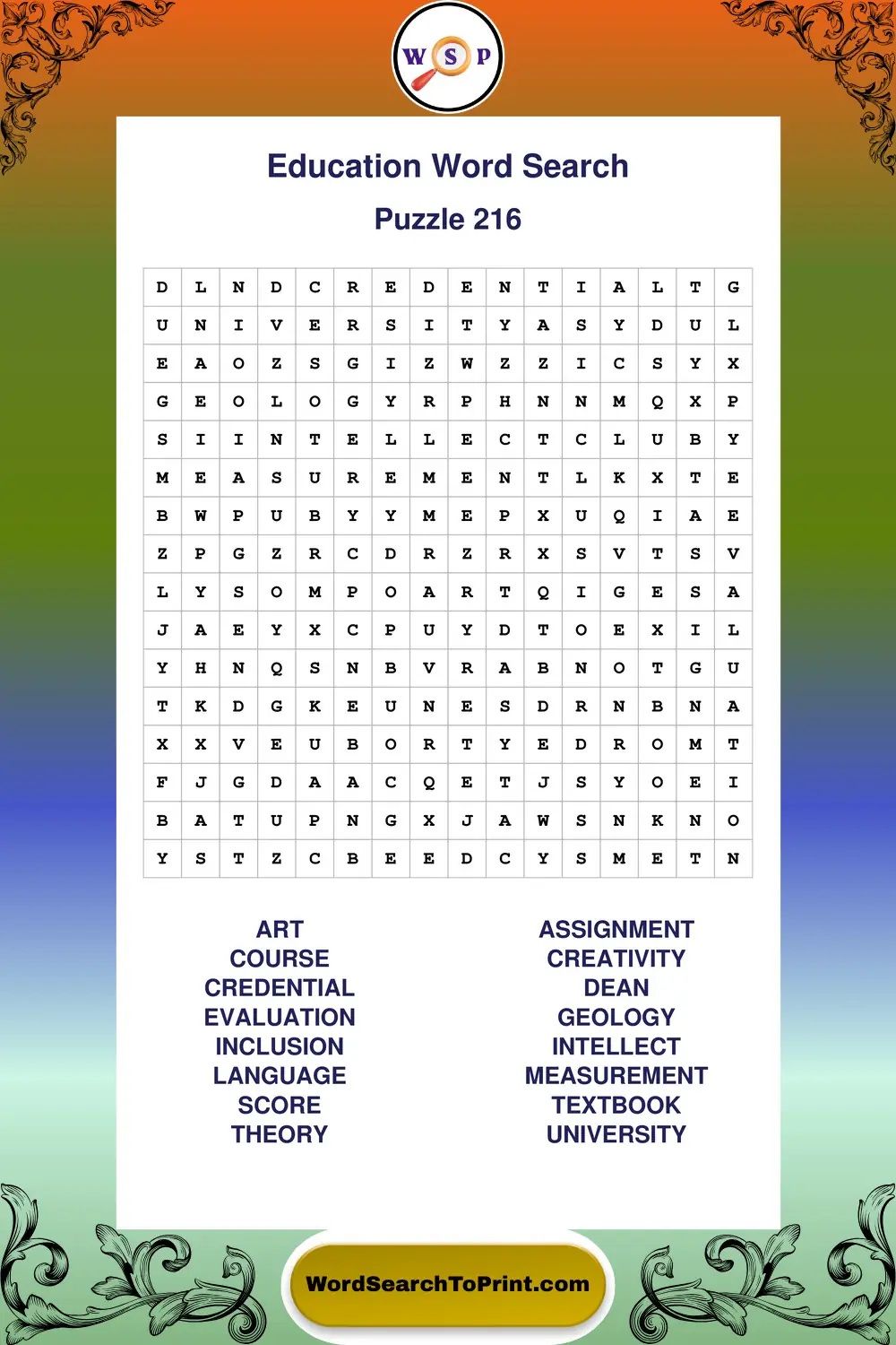 Education Word Search Puzzle 216