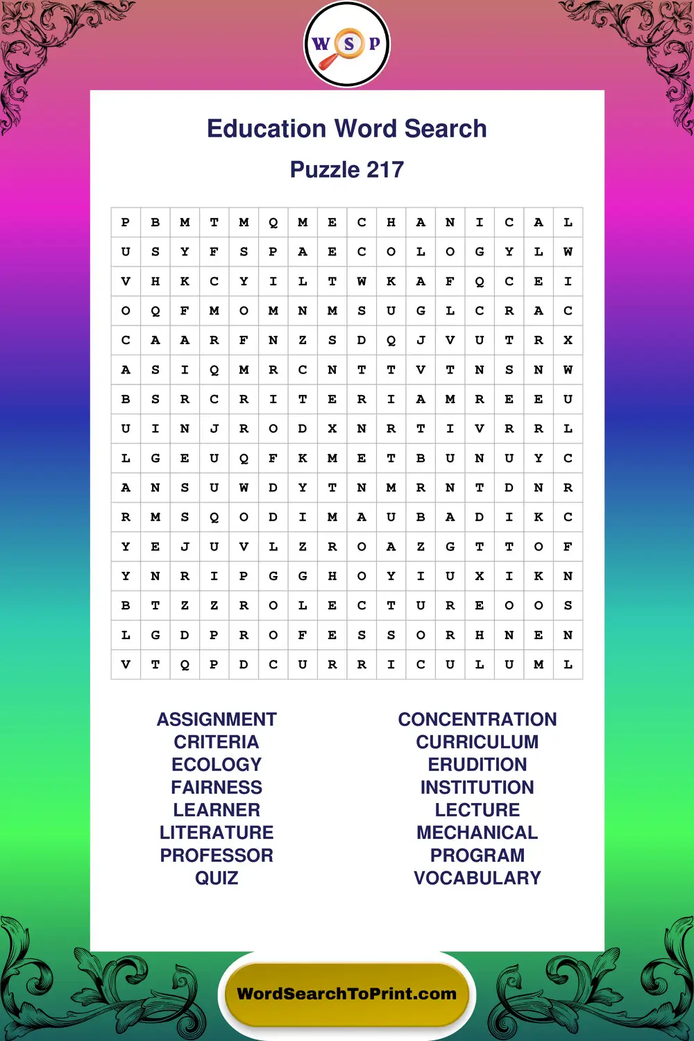 Education Word Search Puzzle 217