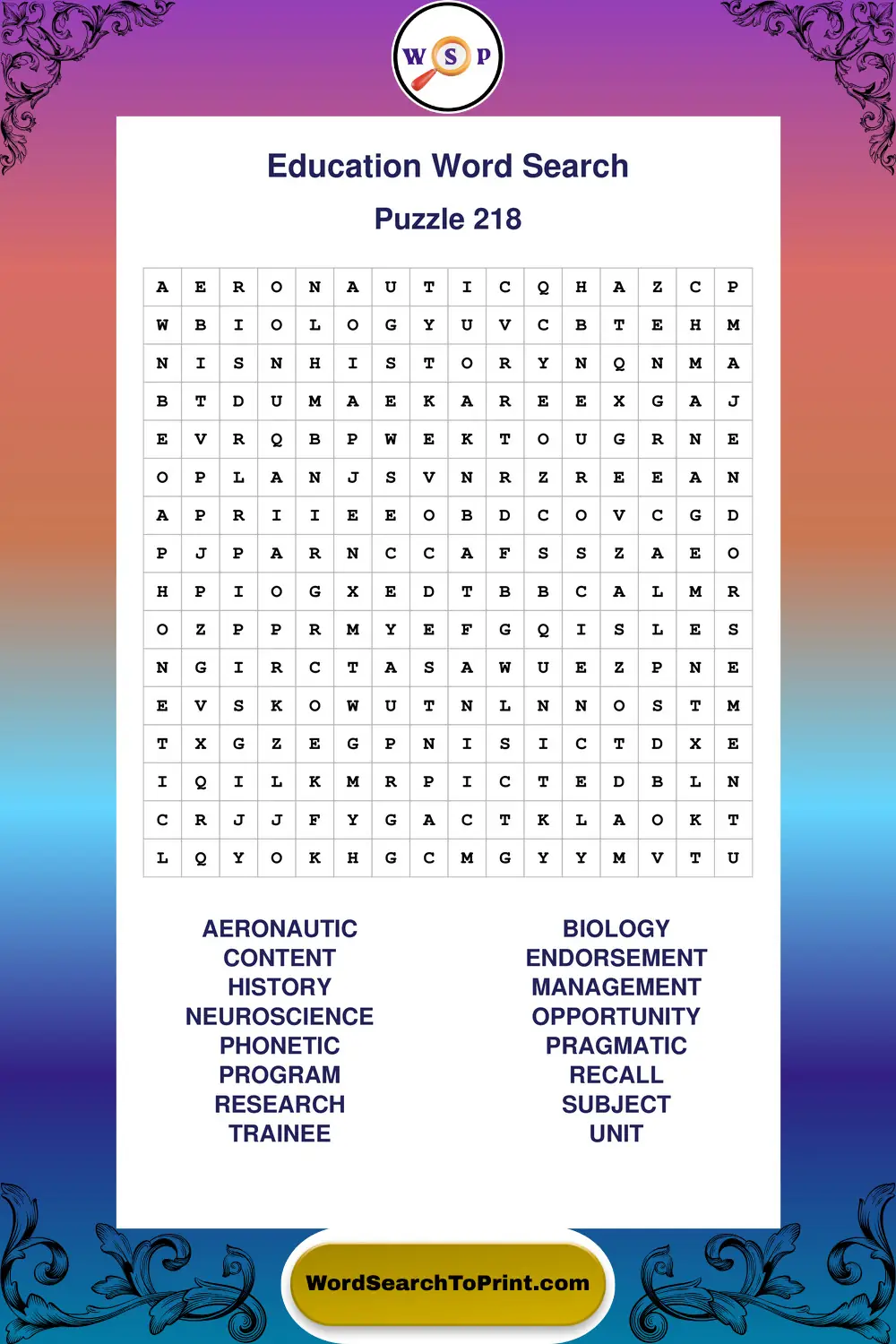 Education Word Search Puzzle 218