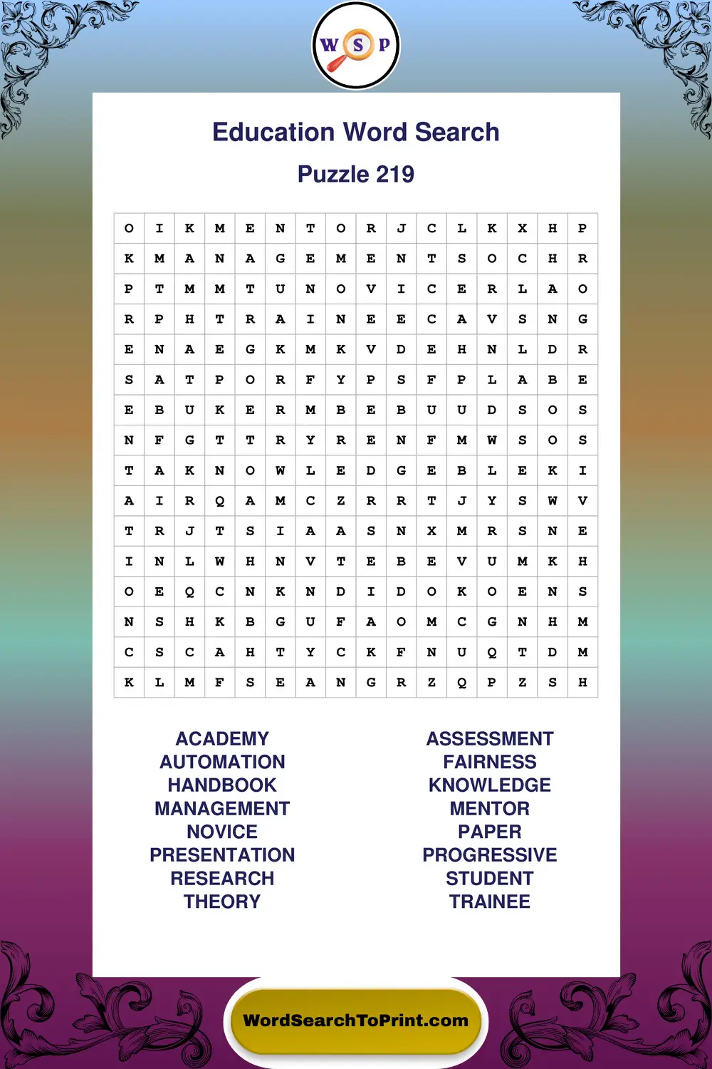Education Word Search Puzzle 219