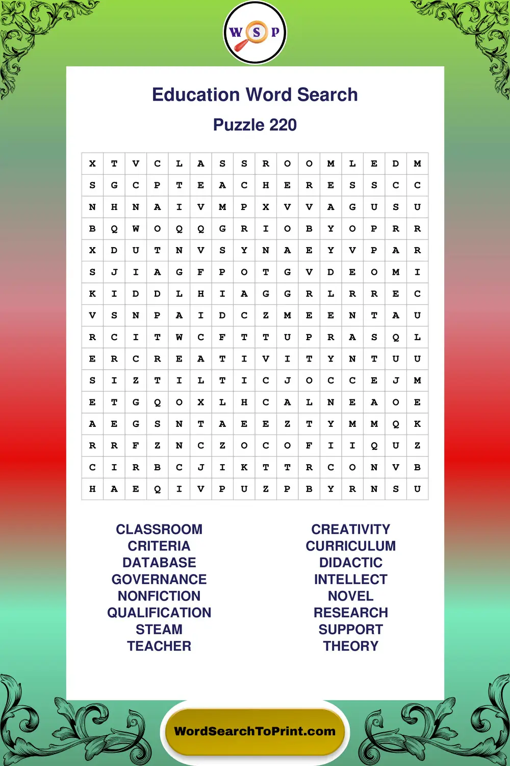 Education Word Search Puzzle 220