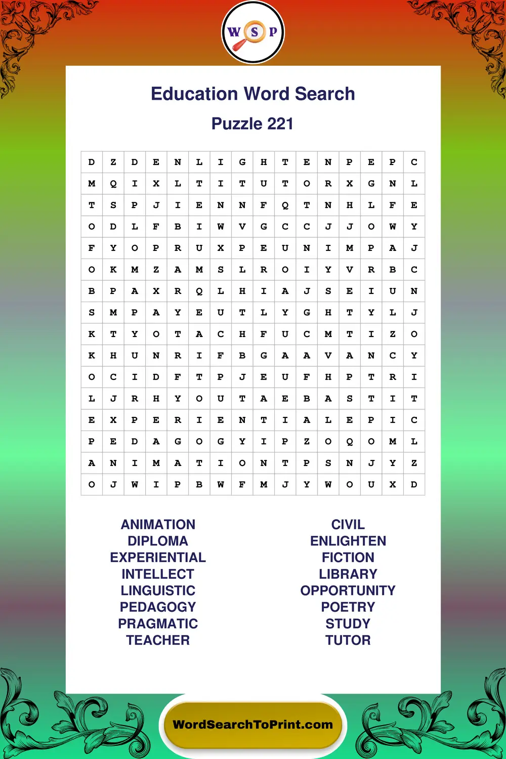 Education Word Search Puzzle 221