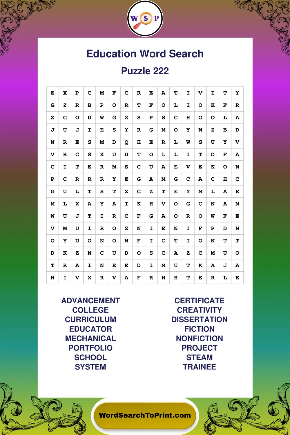 Education Word Search Puzzle 222