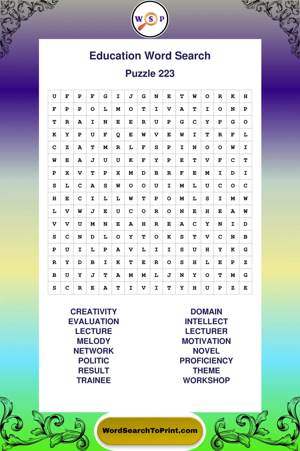 Education Word Search Puzzle 223