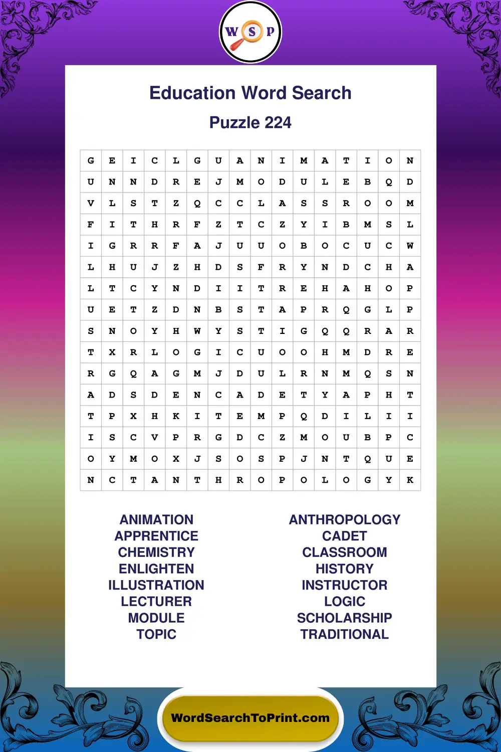 Education Word Search Puzzle 224