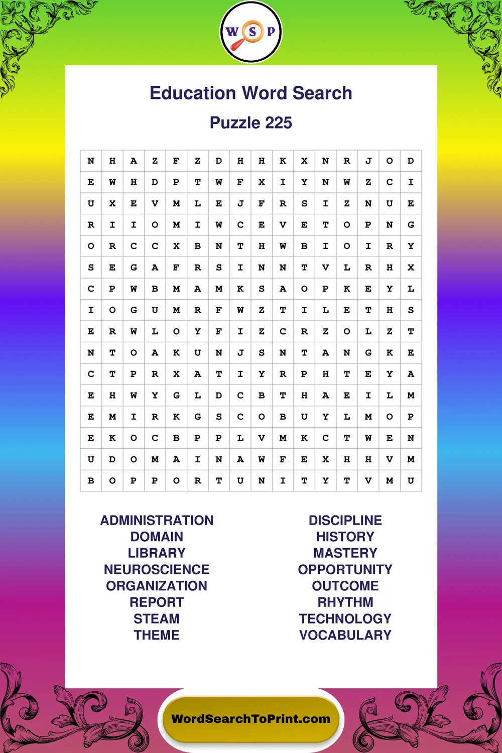 Education Word Search Puzzle 225