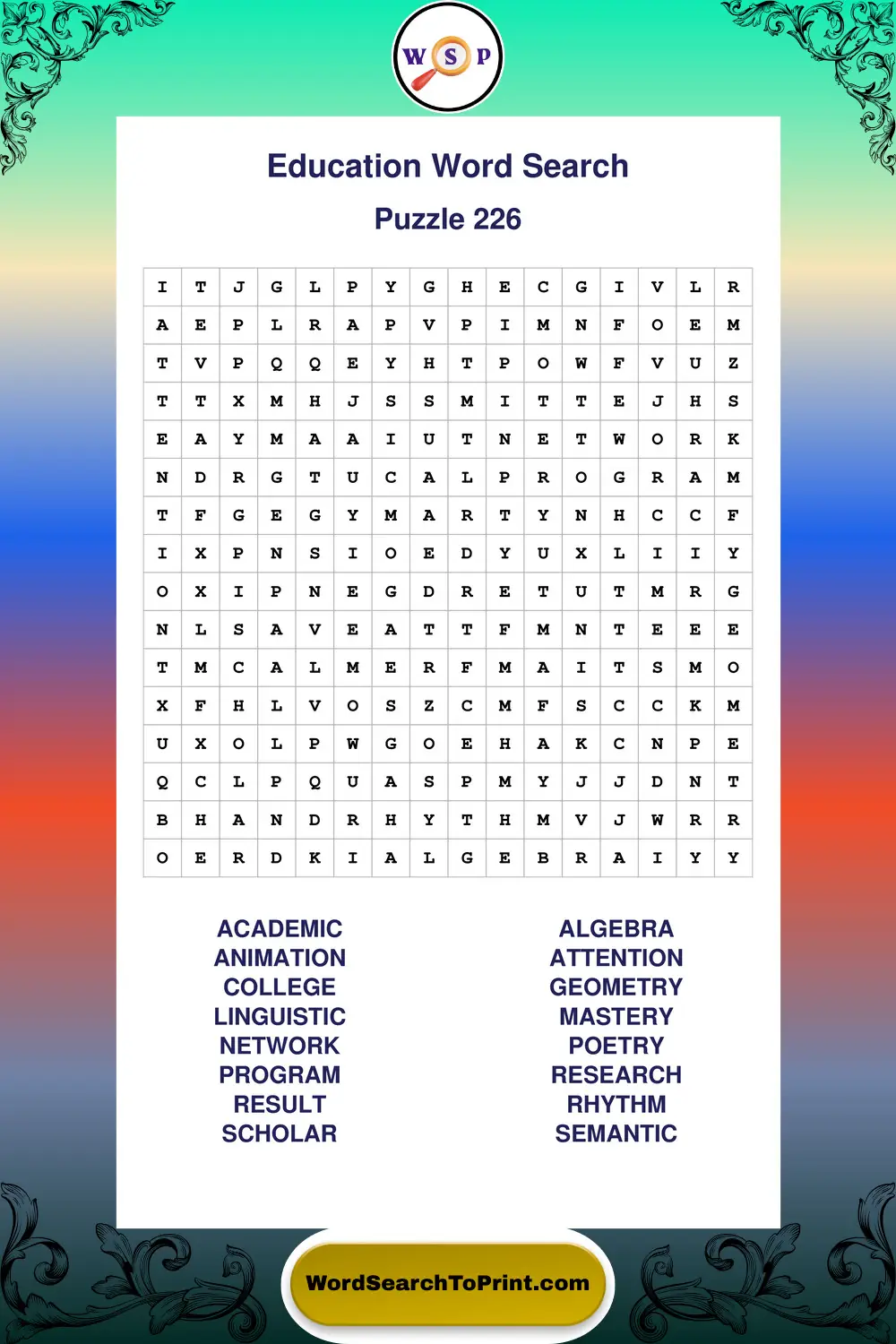 Education Word Search Puzzle 226