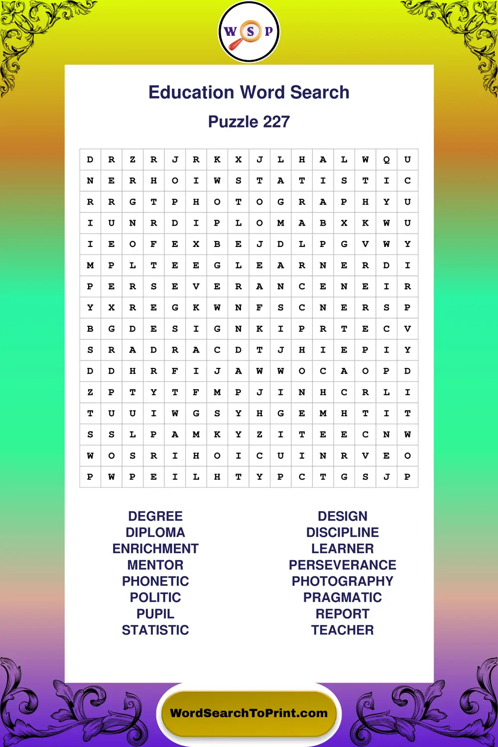 Education Word Search Puzzle 227
