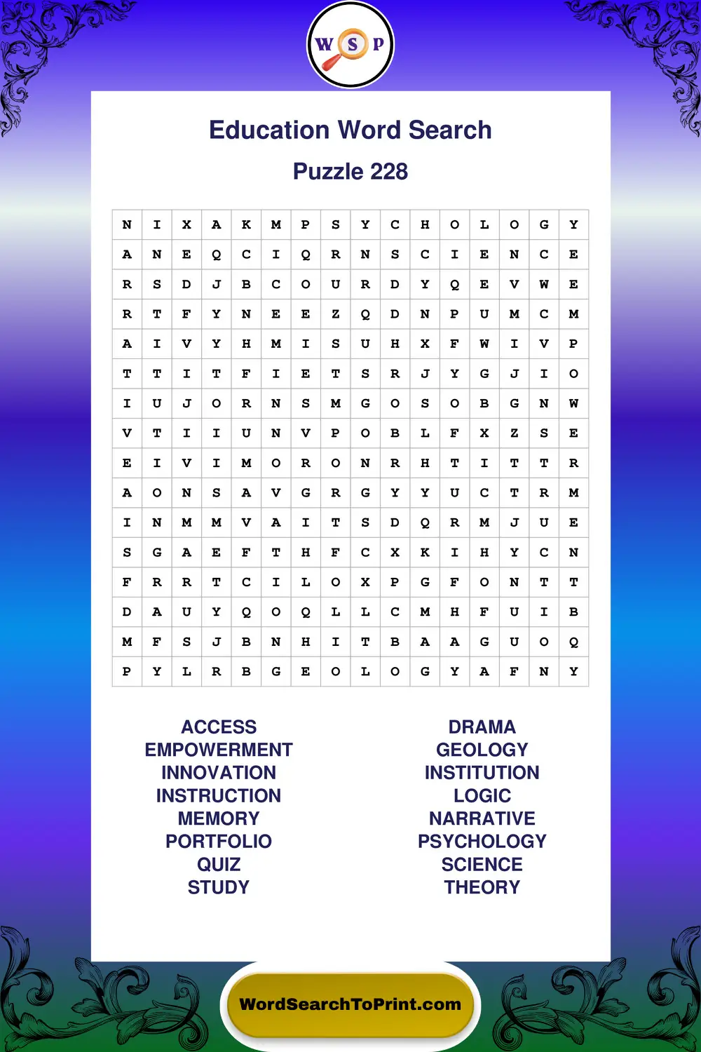 Education Word Search Puzzle 228