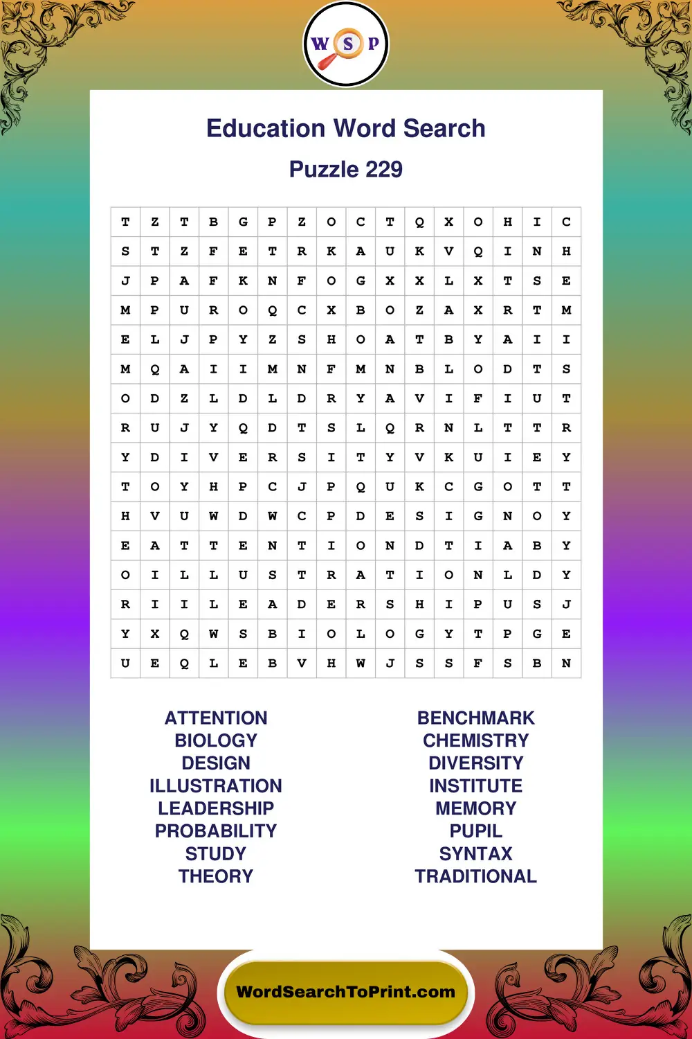 Education Word Search Puzzle 229