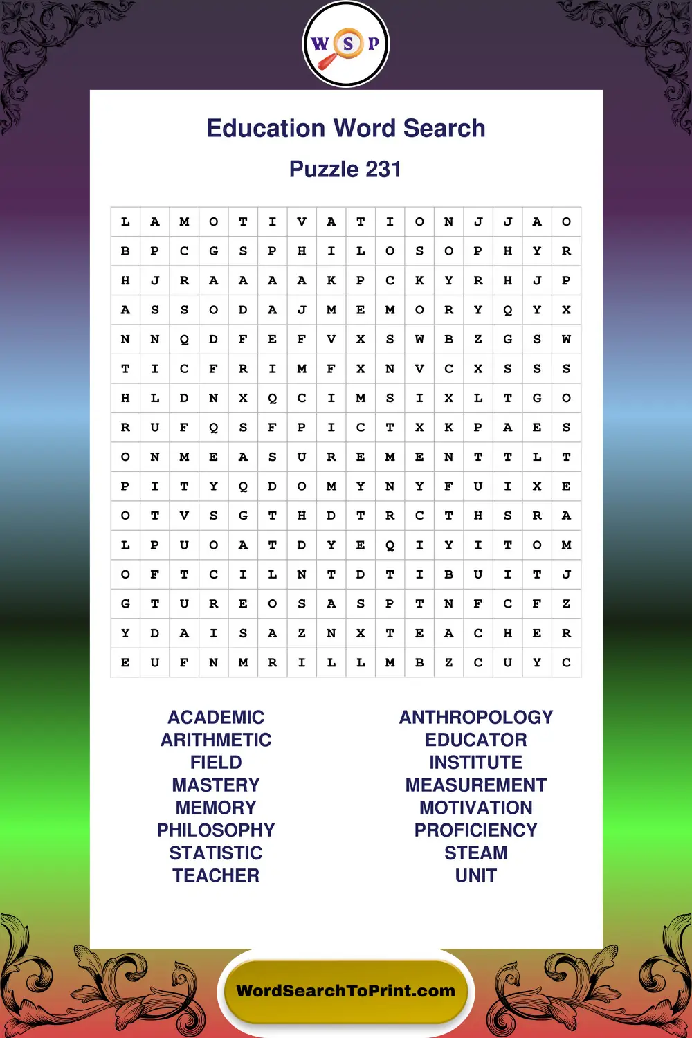 Education Word Search Puzzle 231
