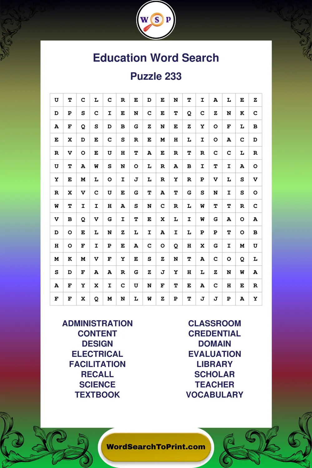 Education Word Search Puzzle 233