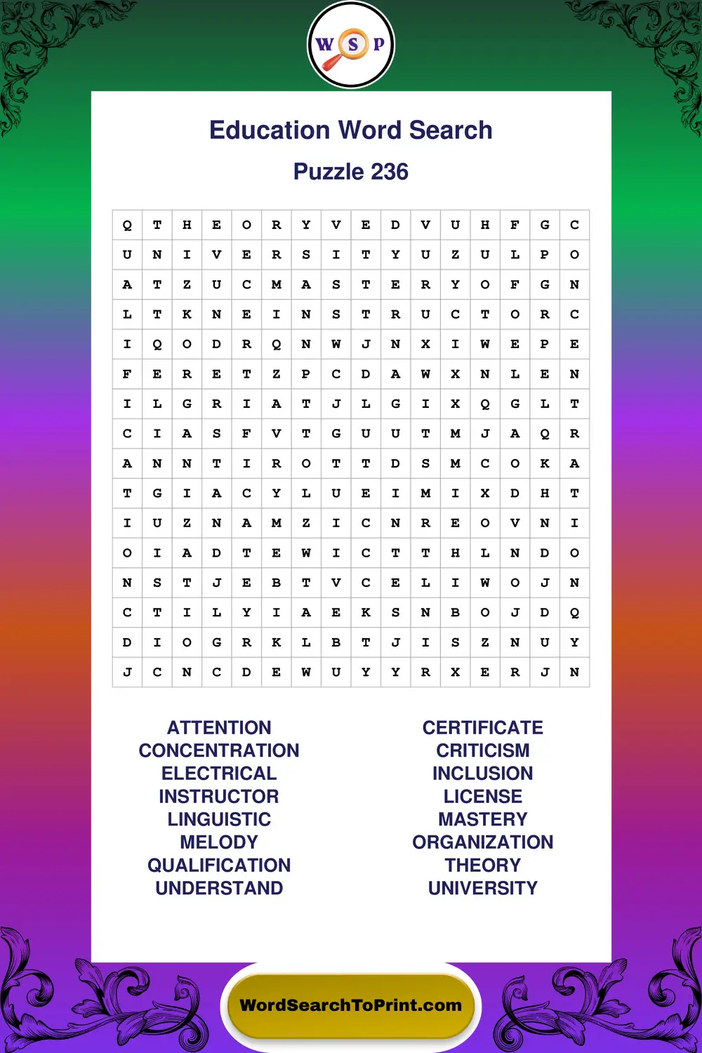 Education Word Search Puzzle 236