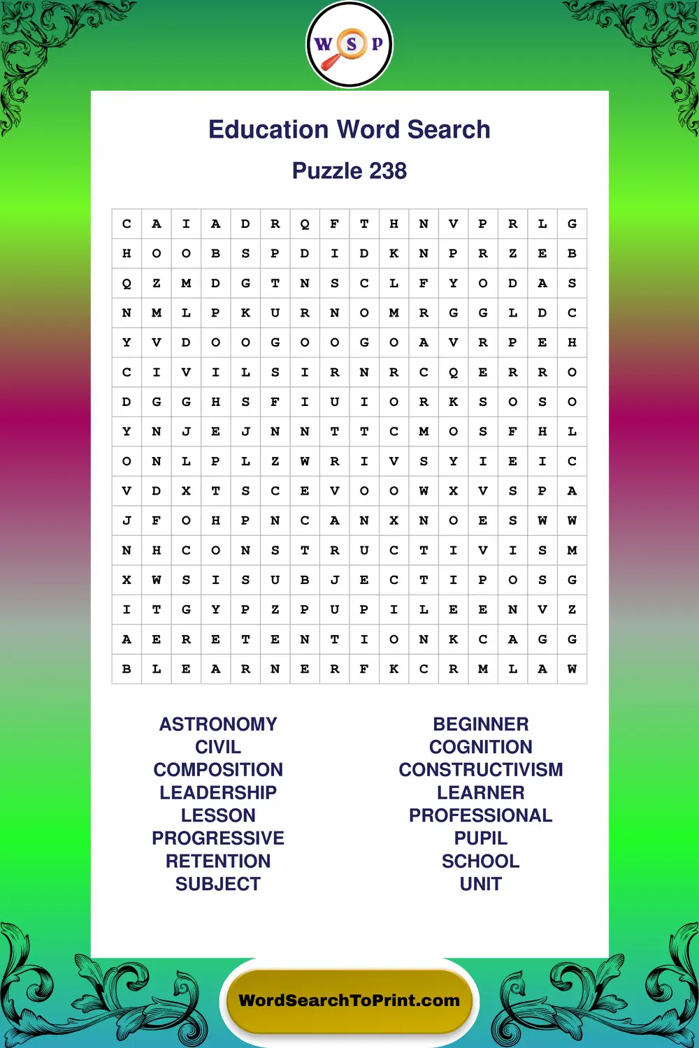 Education Word Search Puzzle 238