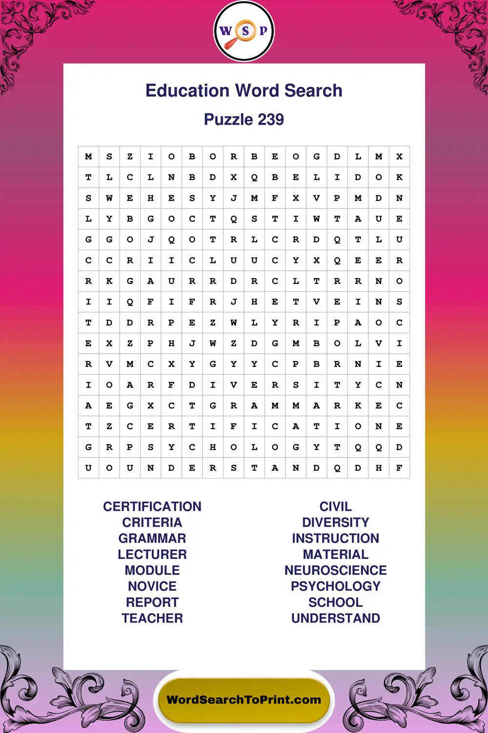 Education Word Search Puzzle 239