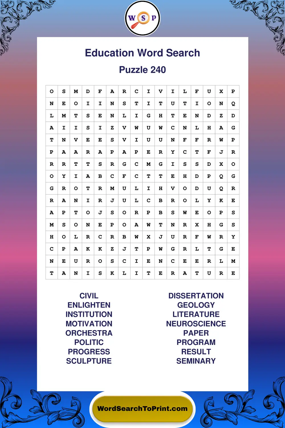 Education Word Search Puzzle 240
