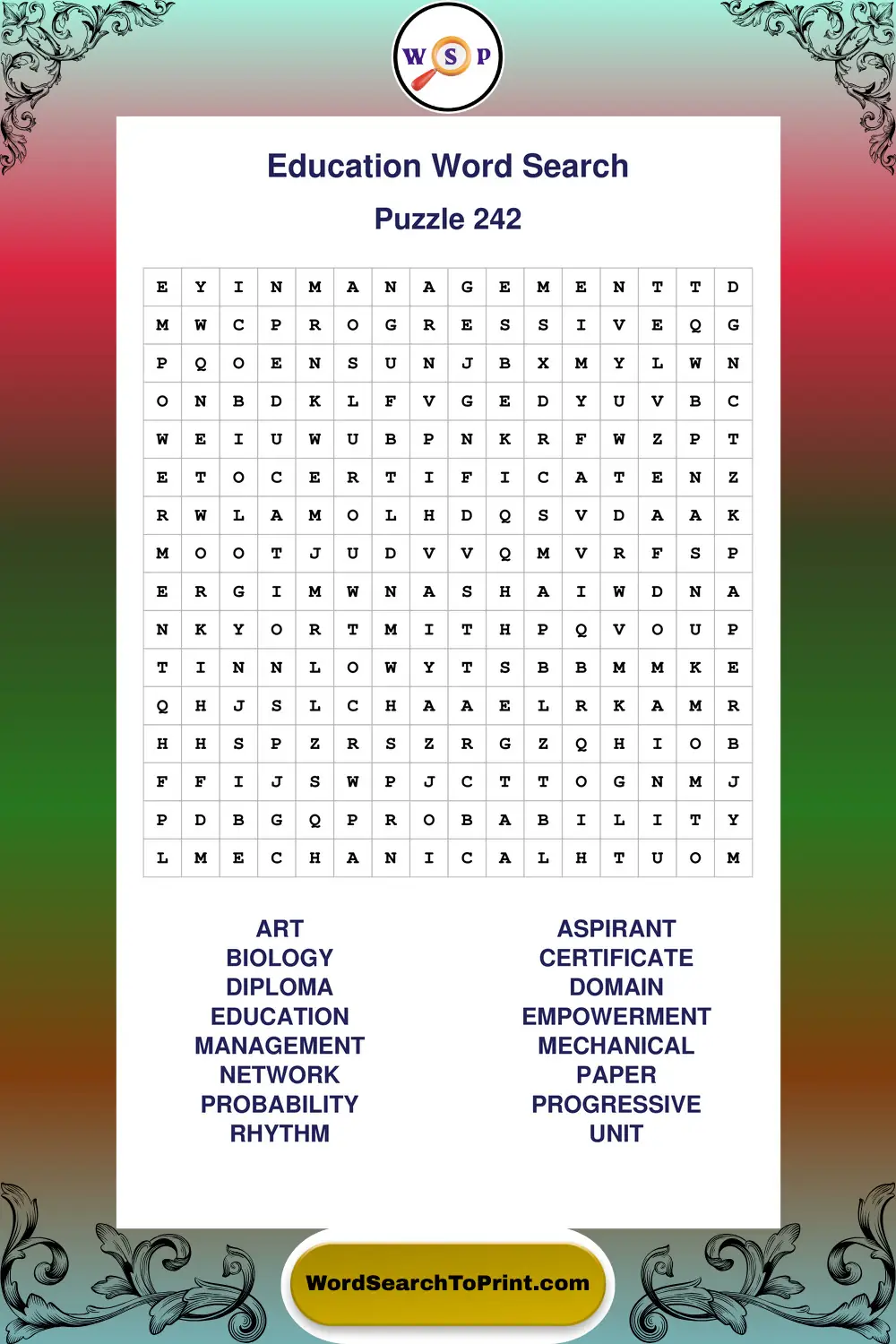 Education Word Search Puzzle 242
