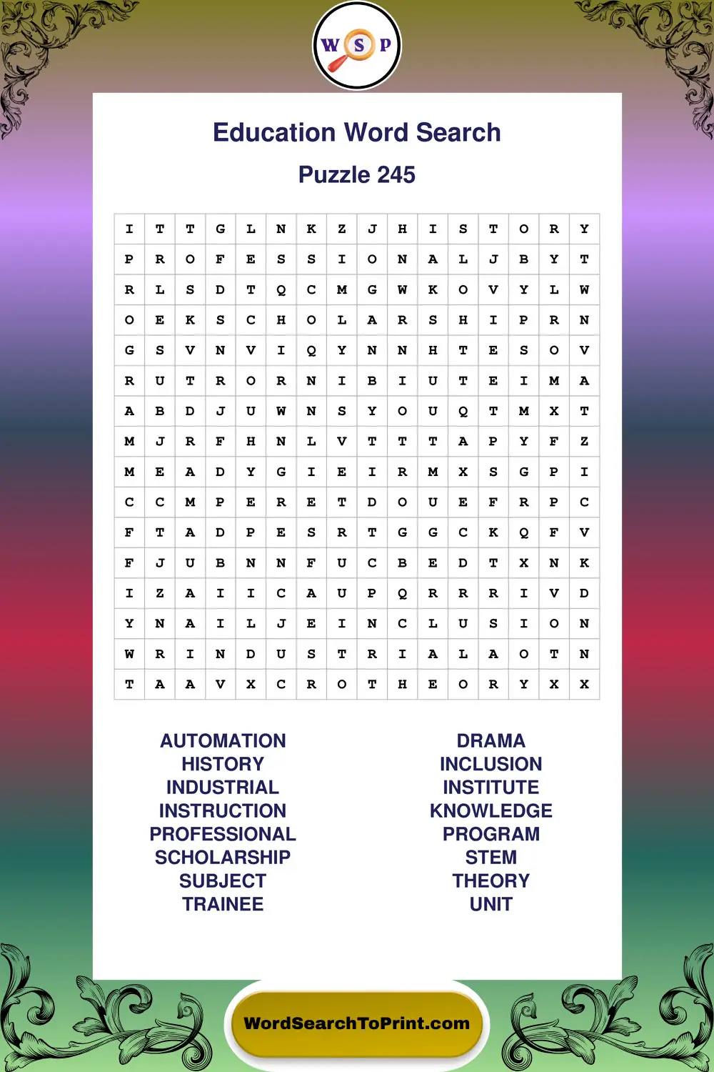 Education Word Search Puzzle 245
