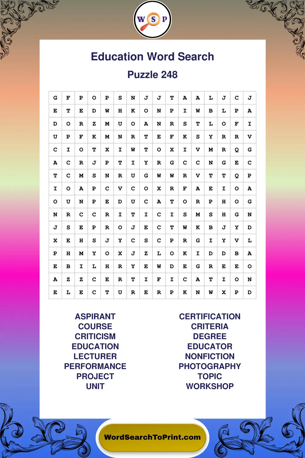 Education Word Search Puzzle 248