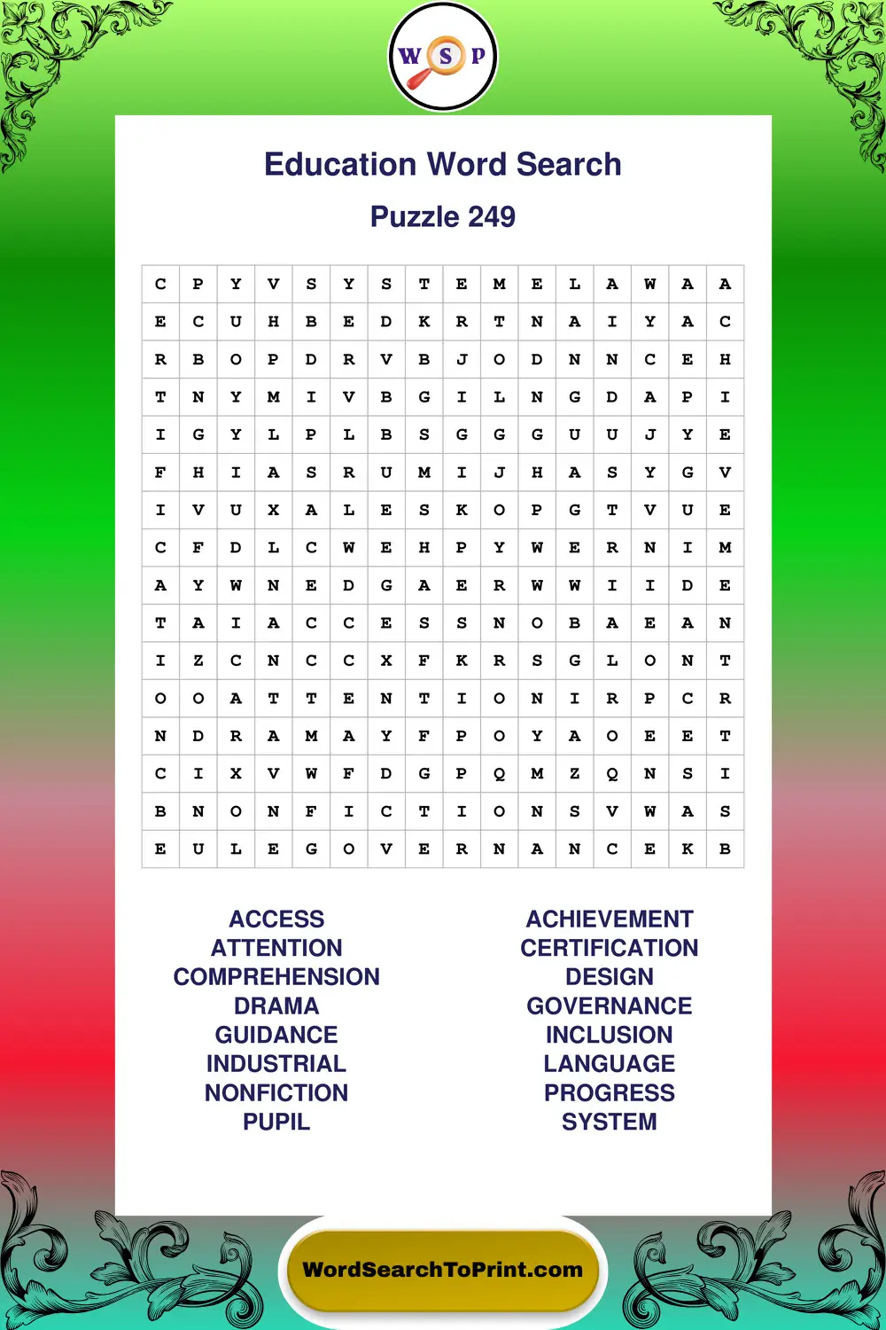Education Word Search Puzzle 249