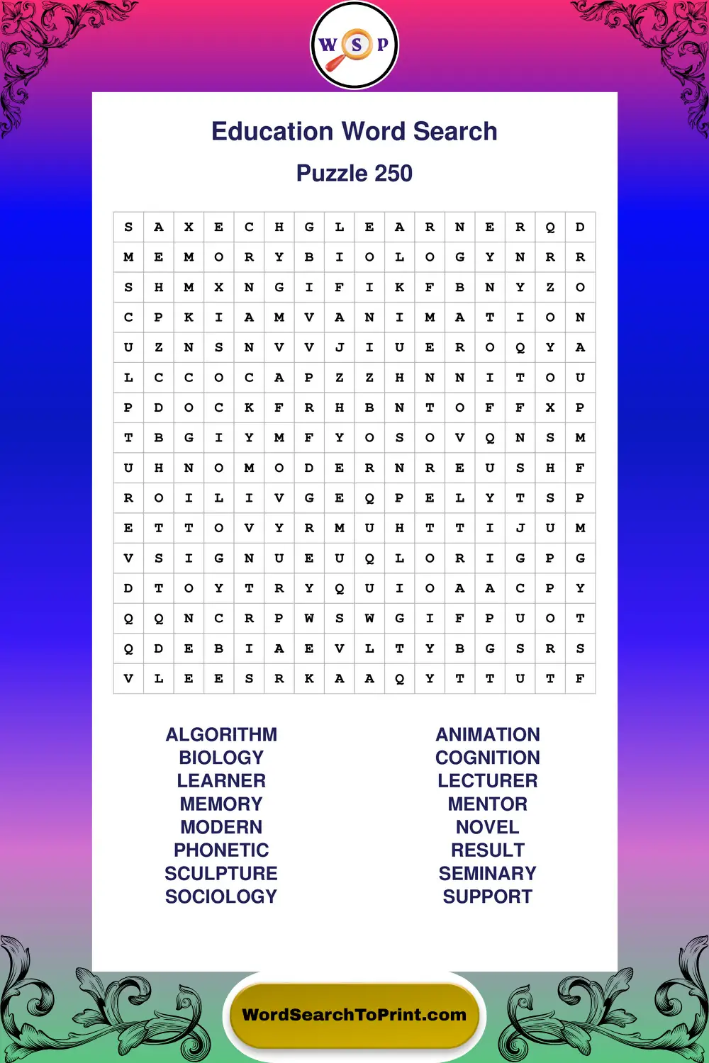 Education Word Search Puzzle 250