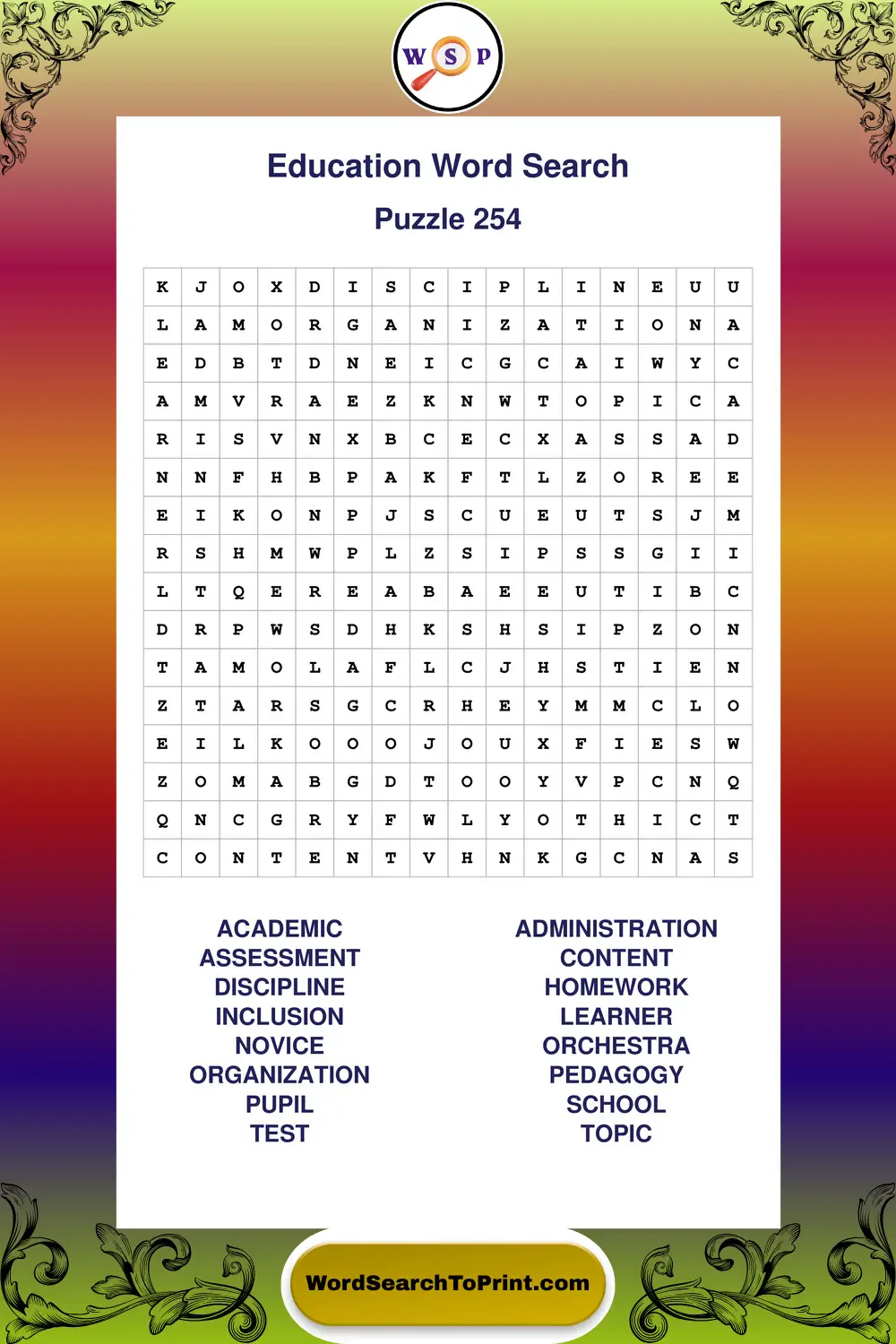 Education Word Search Puzzle 254