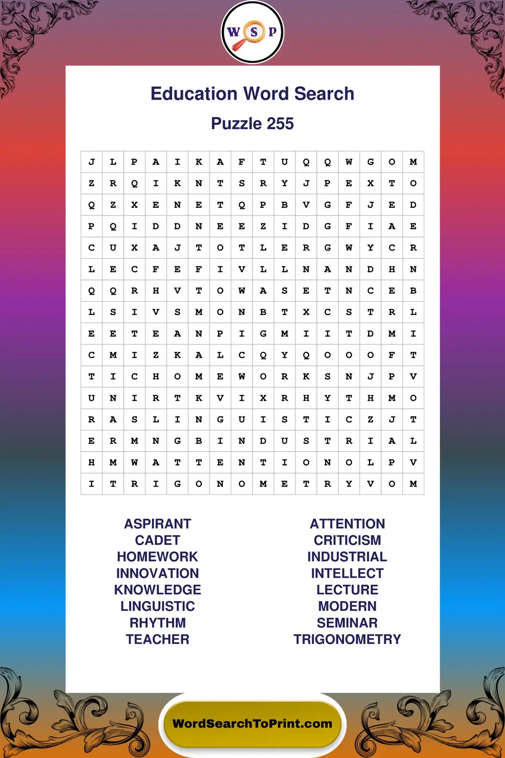 Education Word Search Puzzle 255