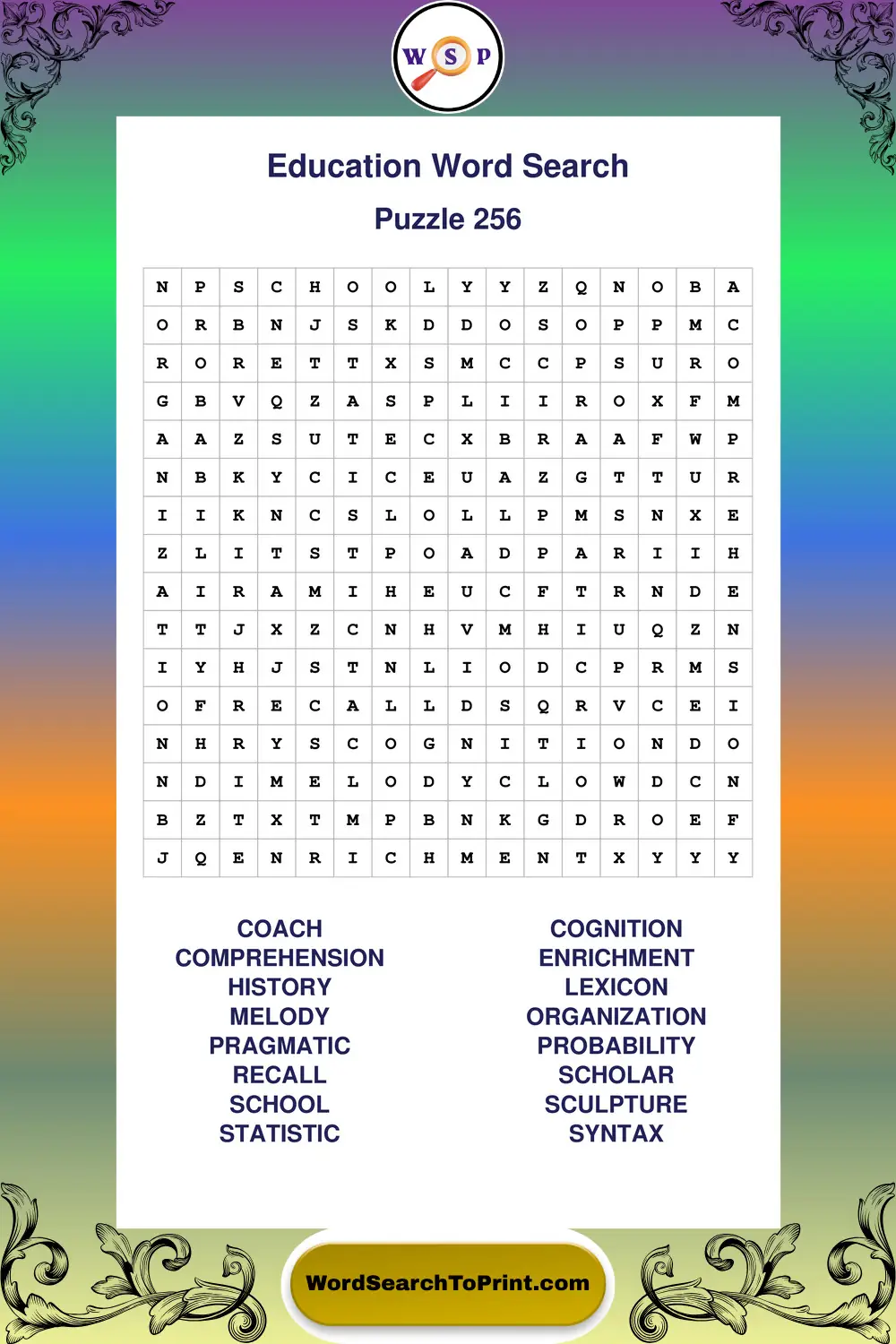 Education Word Search Puzzle 256