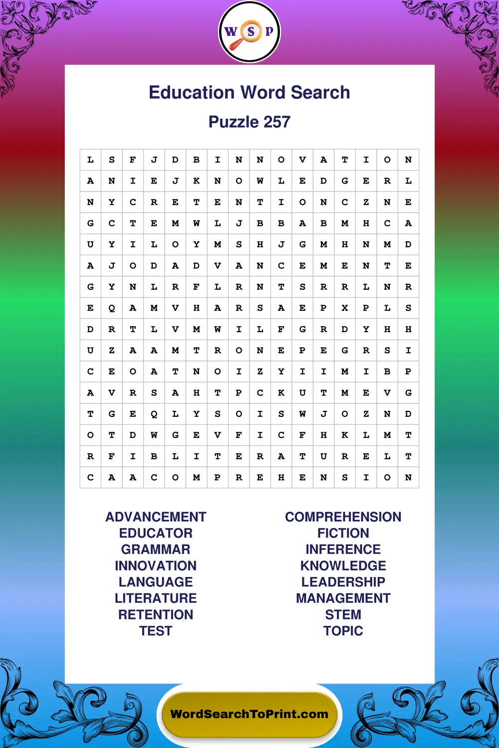 Education Word Search Puzzle 257