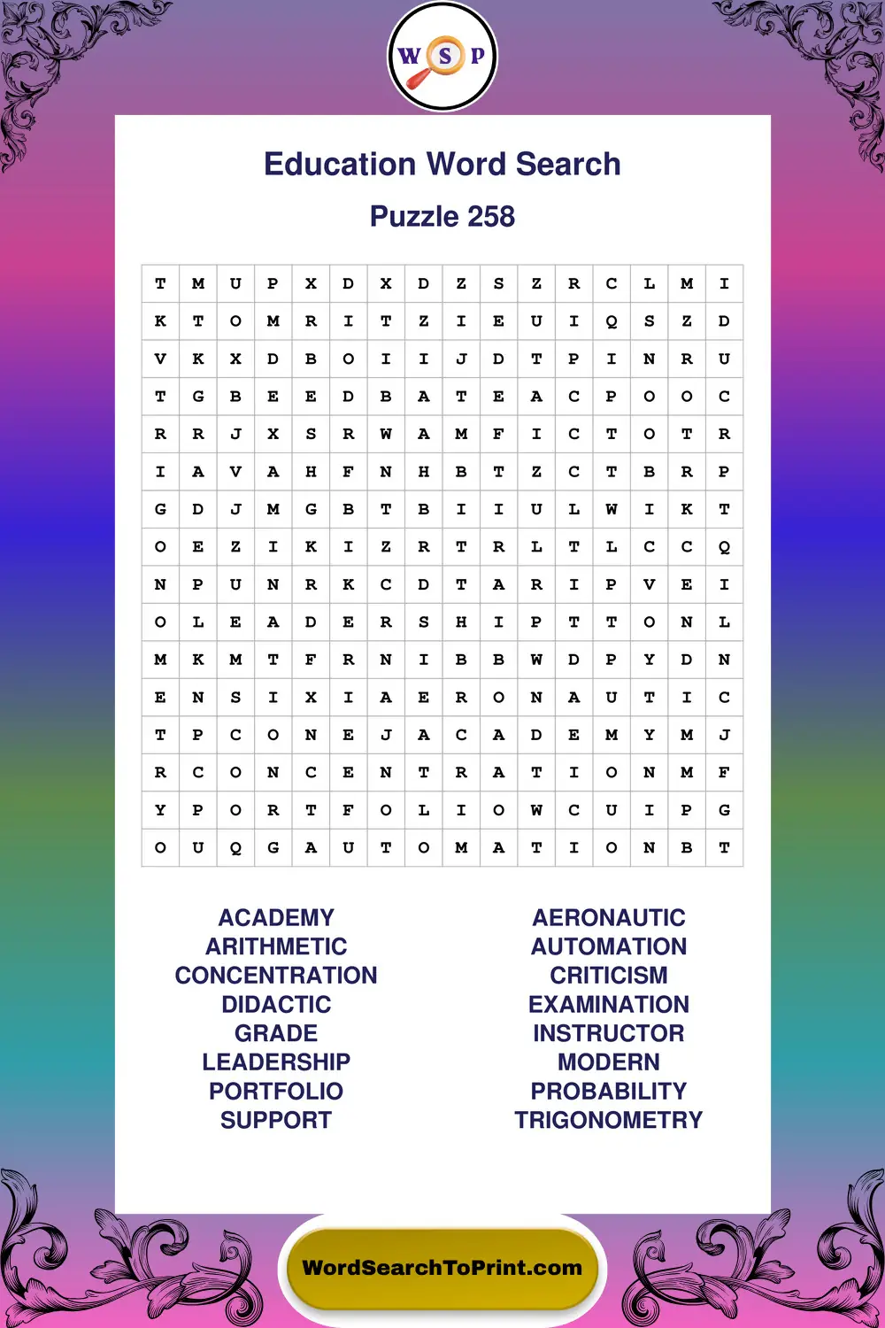 Education Word Search Puzzle 258