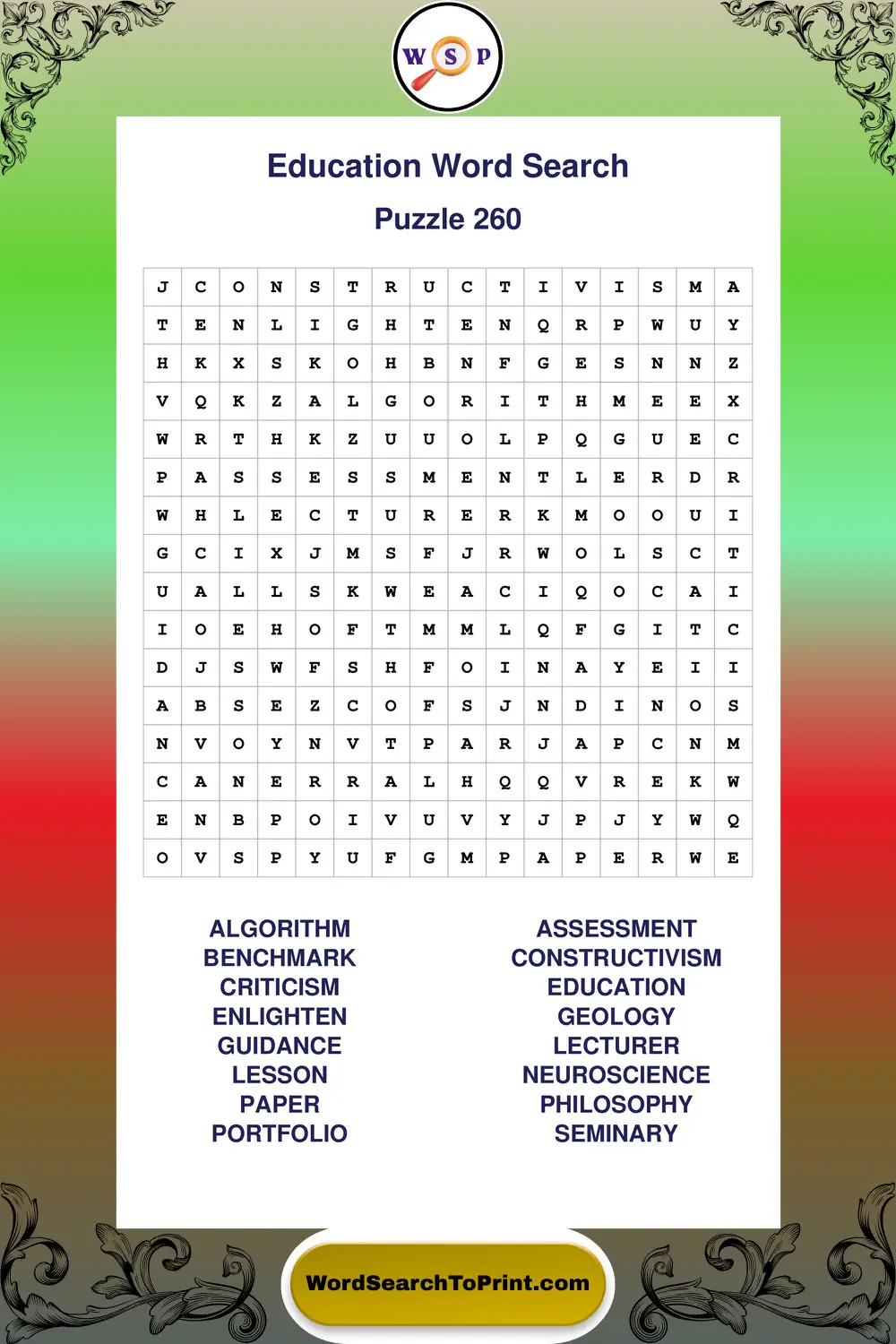 Education Word Search Puzzle 260