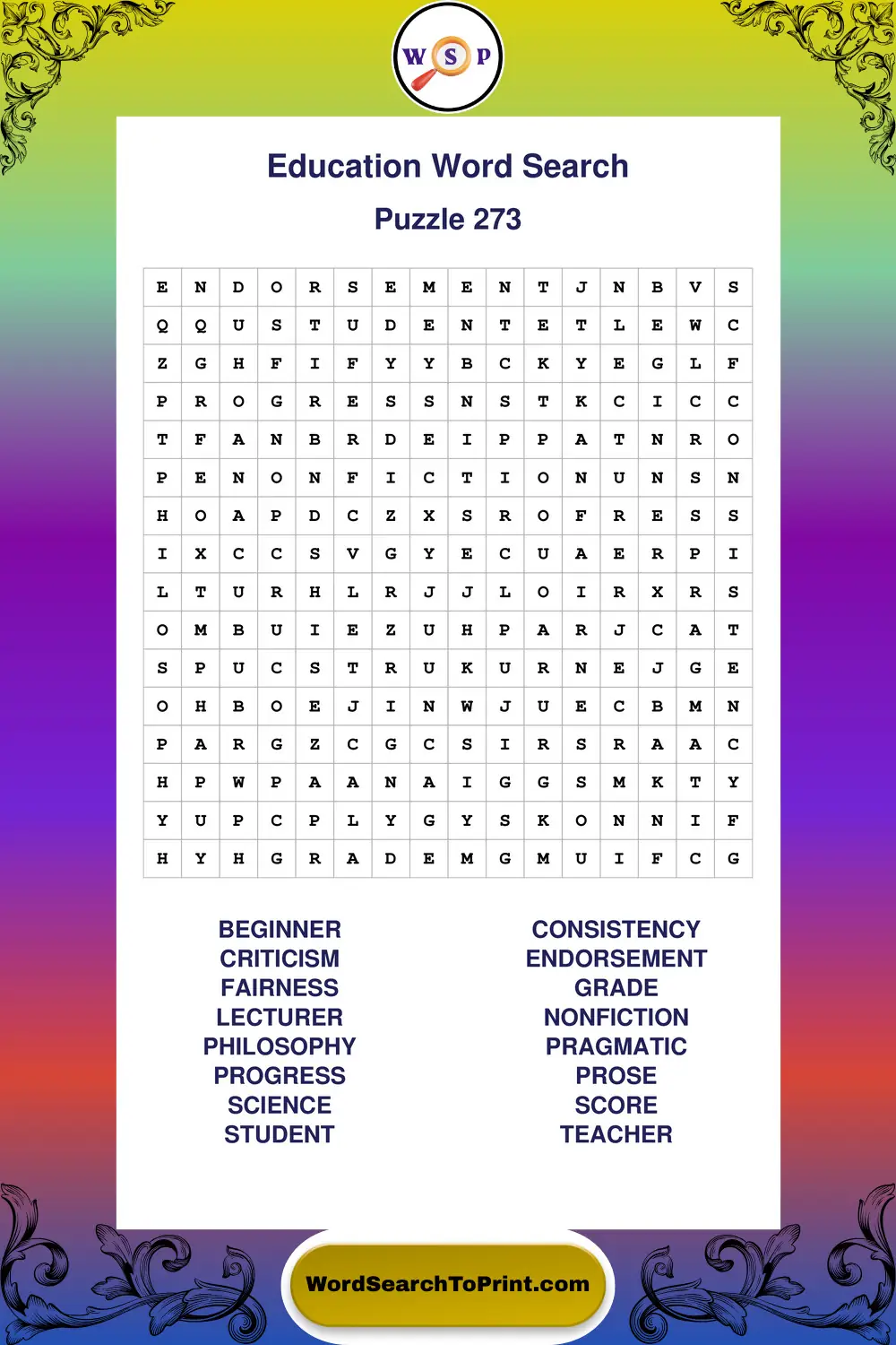 Education Word Search Puzzle 273