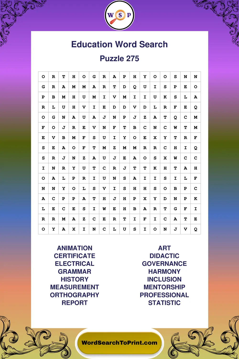 Education Word Search Puzzle 275