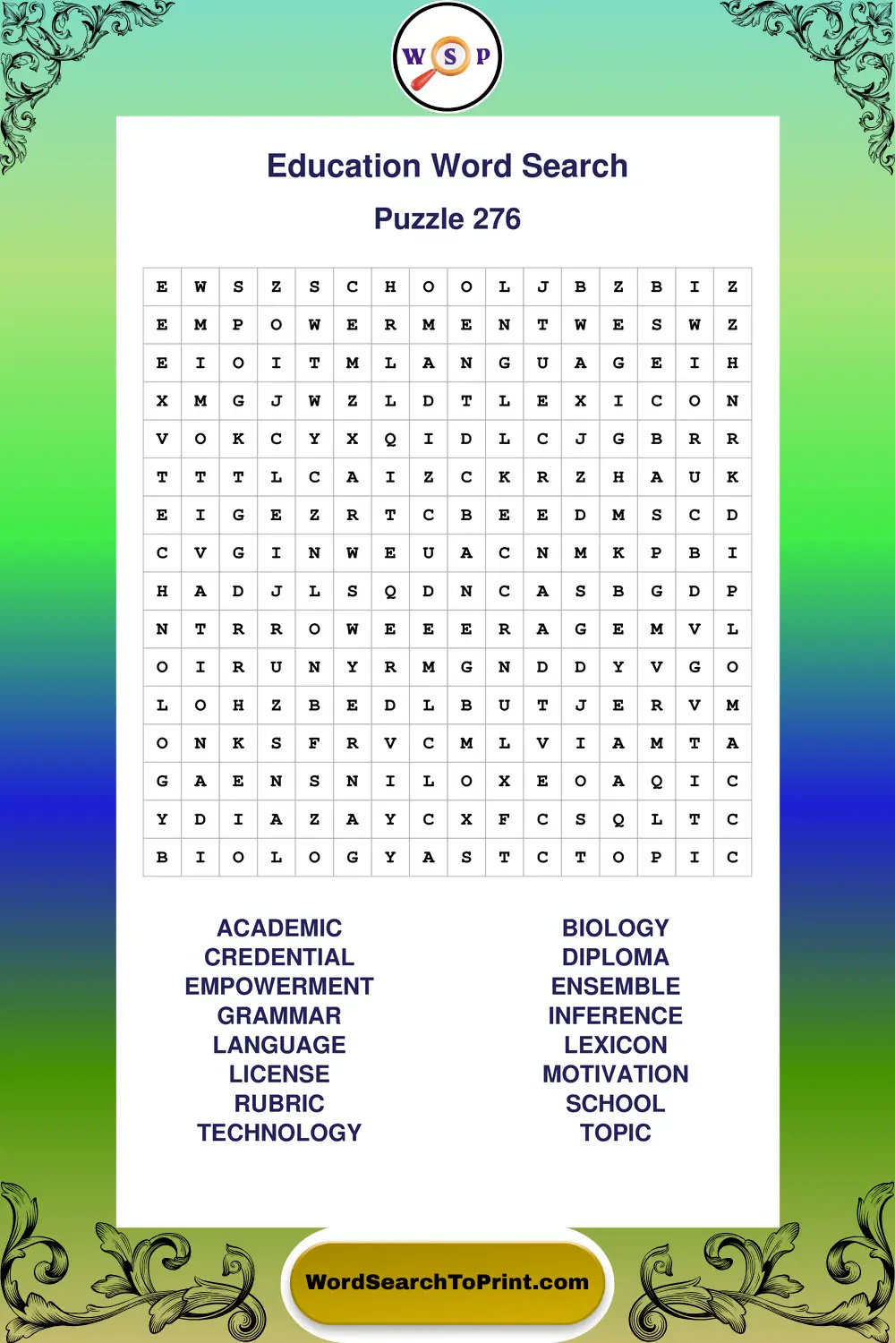 Education Word Search Puzzle 276