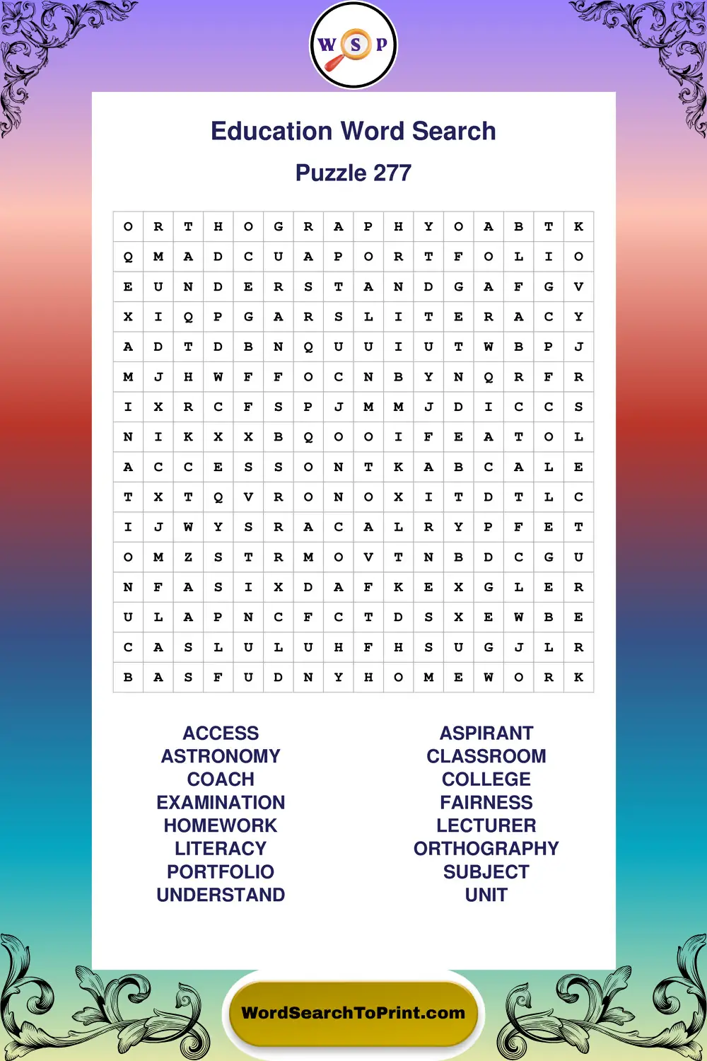 Education Word Search Puzzle 277